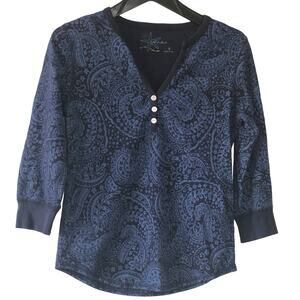 Fresh Produce Small Top V Neck Blue Cotton Button detail